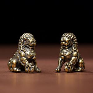 Antique Brass Lion Ornaments <b>Vintage</b> <b>Mini</b> Solid Lion Ball Tea Pet Ornaments Home Office Desktop Decoration - Product Image 2