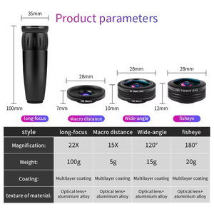 22X <span class=keywords><strong>Telescopio</strong></span> para teléfono móvil Ojo de pez Gran angular Macro 4 en 1 <span class=keywords><strong>Kit</strong></span> de lente de cámara para teléfono móvil - Product Image 5