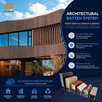 Système de bardage de façade incurvé en profilé aluminium à grain de bois multi-formes personnalisé pour les murs extérieurs des bâtiments