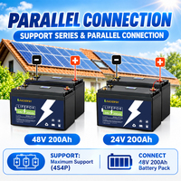 Batterie LiFePO4 24V, 200Ah 25.6V à décharge profonde avec BMS en série parallèle pour camping-car, usine marine, usine de bateaux, OEM