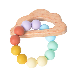 थोक नई डिजाइन लोगो कस्टम खाद्य ग्रेड बेबी Teether सिलिकॉन मोती बच्चे सिलिकॉन मोती लकड़ी Teethers कंगन - Product Image 1