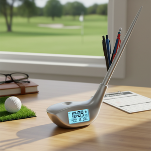 Orologio da Tavolo Creativo con Display Digitale a Tema Golf, Supporto per Penne in Bambù, Retroilluminazione, Calendario, Data, Sveglia, Funzionamento a Batteria - Product Image 3