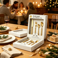 Ensemble de couverts en acier inoxydable de qualité supérieure, 16 pièces, épais, poli miroir 304, vaisselle pour la salle à manger familiale, boîte cadeau