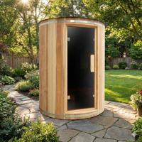 Sauna de Madera de Cedro Japonés para 4 Personas, Diseño Moderno, Compacto y Tradicional en Forma de Barril, Acabado Natural, Vertical