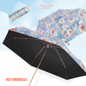 Mini paraguas pequeño con estampado de flores y estrellas reales, marco dorado, Anti UV, cinco pliegues, 6 costillas - Product Image 1