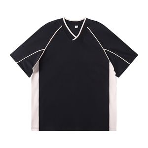T-shirt da <span class=keywords><strong>uomo</strong></span> a maniche corte con scollo a V, a blocchi di colore e a righe, stile retrò americano, 260g, personalizzabile, di tendenza, vestibilità ampia, per produttori di <span class=keywords><strong>abbigliamento</strong></span> - Product Image 2