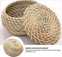 Paniers de rangement tissés à la main en paille avec couvercles paniers en osier rond petite boîte en jonc de mer organisateur de panier de rangement de bureau