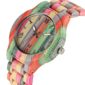 전체 대나무 수제 시계 여성 멀티 컬러 캐주얼 쿼츠 우드 시계 선물 나무 시계 남성 reloj hombre