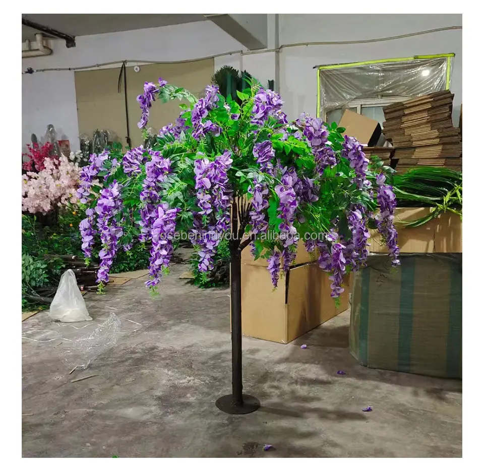 Wholesale decorative wedding silk flower lilac cherry blossom tree purple artificial lilac tree