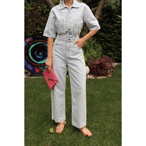 Overoles de Mezclilla Azul para Mujer al por Mayor, 100% Algodón, Transpirables, Estilo Simple - Product Image 2