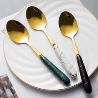 Ensemble de couverts en acier inoxydable avec manche en céramique marbrée, couteau, fourchette, cuillère à thé, pour cuisine, fête, camping, vaisselle de table