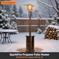 Chauffe-terrasse au propane SparkFire 48K BTU avec roulettes intégrées pour terrasse, jardin, chaleur toute l'année, parfaitement sûr