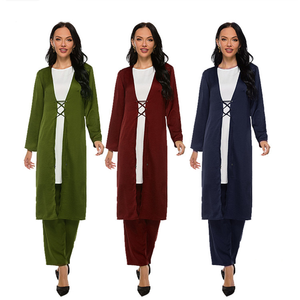 Malesia Indonesia Middle East Muslim Top Pants 3 pz Set arabo ragazze moderno abbigliamento islamico per donna Open Abaya - Product Image 2