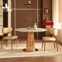 Table à manger ronde en placage de bois de style nordique pour villa, hôtel, restaurant, avec base en bois et plateau en pierre frittée, mobilier de salle à manger