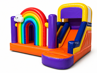 Château gonflable arc-en-ciel avec toboggan, maison de saut gonflable pour enfants, idéal pour les jeux en extérieur et la location pour événements.