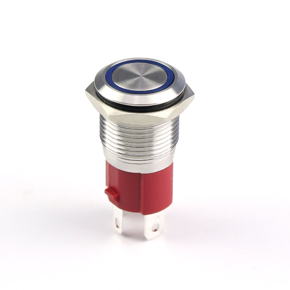 Heavy Duty 20A 12Vlot Waterproof Pushbutton Switch 4Pin ON-OFF 16MM Flat Button Marine Push Button Light Switch with Ring LED