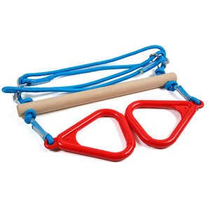 מגרש משחקים לילדים של טרפז עץ עם טבעות כושר פלסטיק ערכת נדנדה חיצונית מקורה - Product Image 4