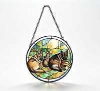 Personalisiertes Haustier-Porträt Buntglas-Sonnenfänger 3D-geprägt Nicht-Acryl Fensterdekoration Geschenk für Tierliebhaber Feiertagsandenken