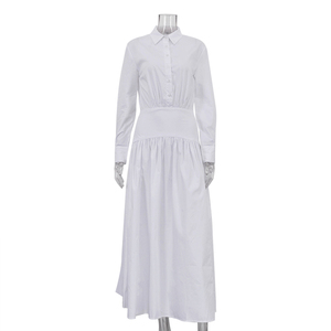 Abito a camicia lunga da donna con bottone a manica lunga in cotone bianco Maxi 2025 estivo da donna - Product Image 4