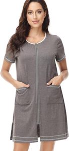 Batas con <span class=keywords><strong>cremallera</strong></span> para mujer, vestido de <span class=keywords><strong>Casa</strong></span> de manga corta, albornoz corto de punto, ropa de dormir con bolsillos - Product Image 2