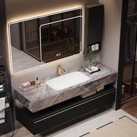 Meuble-lavabo mural ou autoportant pour salle de bain d'hôtel, avec miroir Kaleido OEM 2026 et éclairage, double vasque flottante