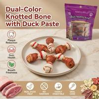 Friandises pour chiens Joberill à haute teneur en protéines, os noués bicolores avec pâte de canard, 2,5-3 pouces, pour la santé digestive, cutanée et du pelage des chiens