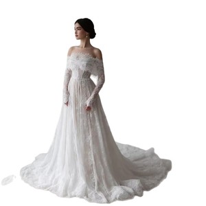<strong>Romantic</strong> A-Line Customized Off Shoulder Lace Wedding <strong>Dress</strong> Backless Long Sleeves Bride <strong>Dress</strong> for Women Vestido De Noiva - Product Image 5