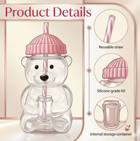 Gobelet en plastique en forme d'ours de 600 ml (20 oz) avec couvercle parapluie, populaire, avec paille, idéal pour les fêtes et les cadeaux – Meilleure vente