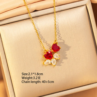 Kalung Liontin Grosir 26 Model Trendi Lapis Emas Stainless Steel Rantai Zirkon Merah Mahkota Ceri Bunga Hati Buah