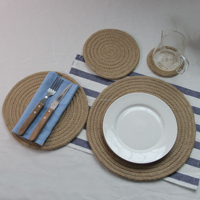 Usine en gros et personnalisé coton et lin corde tissage sous-verres napperon rond paquet tapis de Table cadeaux, napperons ronds tissés en paille