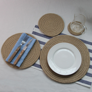 Commercio all'ingrosso della fabbrica e su misura cotone e corda <span class=keywords><strong>di</strong></span> <span class=keywords><strong>lino</strong></span> tessuto sottobicchieri tonde tovaglietta pacchetto tavolo tappetino regalo, <span class=keywords><strong>paglia</strong></span> intrecciata tovagliette rotonde - Product Image 6