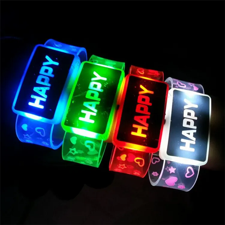 Love Happy Word Flashing Wristband LED Bracelet Glowing Bangle Kids Light Toys Gift Birthday Glow Party Concert Christmas