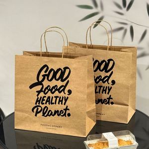 Sacs en papier kraft marron pour la livraison de repas rapides, avec poignées, personnalisables, sacs en papier simples pour la livraison d'aliments - Product Image 2