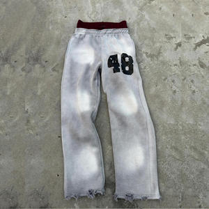 Calças de Moletom Masculinas Personalizadas, Estilo Baggy, Lavagem Ácida, Perna Larga, Cintura Dupla, Casual - Product Image 1