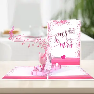 Winpsheng Custom Birthday Valentines Day Mothers Day Music And Light Pop Up Gift Card 3D Pop-up Greeting Card