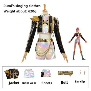 Costume de cosplay Kpop Demon Hunter Girl Group pour femme adulte, en spandex, Zoe Anime Lumi, tenue de scène Mira, noir et or - Product Image 2