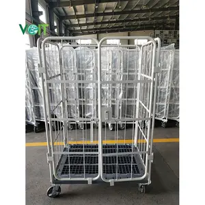 Cages roulantes en acier de grillage d'entrepôt de stockage pliable en métal pliable