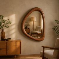 Miroir mural de forme irrégulière en forme de galet, avec cadre en bois massif de qualité supérieure, pour la décoration du salon, style naturel