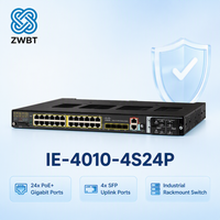 Commutateur Cisco Catalyst IE-4010-4S24P, commutateur industriel robuste, 24x PoE+ RJ45, 4 GE SFP Uplinks PoE 385W HSR PRP -40 à 75C LAN Base