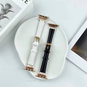 Bracelet de montre en cuir véritable à maillons en métal de luxe pour <span class=keywords><strong>Apple</strong></span> <span class=keywords><strong>Watch</strong></span> <span class=keywords><strong>7</strong></span> 6 5 4 SE 3 Dragonne mince à la mode pour IWatch 38 40 42 44 41 <span class=keywords><strong>45m</strong></span> - Product Image 2