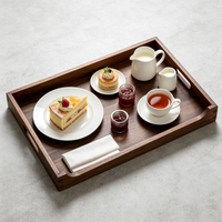 Plateau de service rectangulaire moderne en bois d'acacia, luxueux et écologique, avec assiette à dessert et plateau à thé pour la maison, le café, les fêtes et les buffets