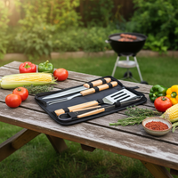 Ensemble d'outils de barbecue portable d'extérieur très vendu, ensemble de grillades à manche en bois, barbecue de haute qualité, 4 pièces d'outils de barbecue avec sac en tissu Oxford