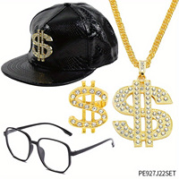 Ensemble de costumes hip-hop années 80 et 90, casquette snapback avec symbole du dollar, chaîne en or, lunettes, accessoires de costume pour homme, rappeur, fête