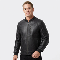 Blouson aviateur en cuir PU noir pour homme, col montant, fermeture éclair, coupe classique, couleur unie, style moto, vêtement d'automne