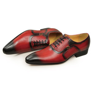 Chaussures Oxford habillées pour hommes OEM, en cuir véritable <span class=keywords><strong>rouge</strong></span> de haute qualité, à lacets, bout pointu, grandes tailles, style <span class=keywords><strong>mariage</strong></span> et bureau - Product Image 5