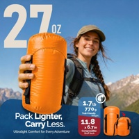 Sac de couchage léger en duvet pour camping, adulte, confort 32F, couette polyvalente pour le camping et la détente