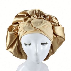 Bonnet en satin soyeux avec large bande élastique et liens, taille géante, pour le sommeil, soin des cheveux, cadeau pour femme - Product Image 1