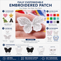 Patch brodé papillon personnalisé en fil métallique argenté, applique en maille transparente pour vêtements et sacs, fabricant en gros