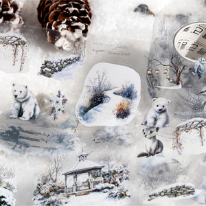 1 rotolo di nastro per animali da compagnia serie di paesaggi invernali <span class=keywords><strong>inverno</strong></span> neve tema manuale decorazione fatta da te adesivi riciclati - Product Image 4