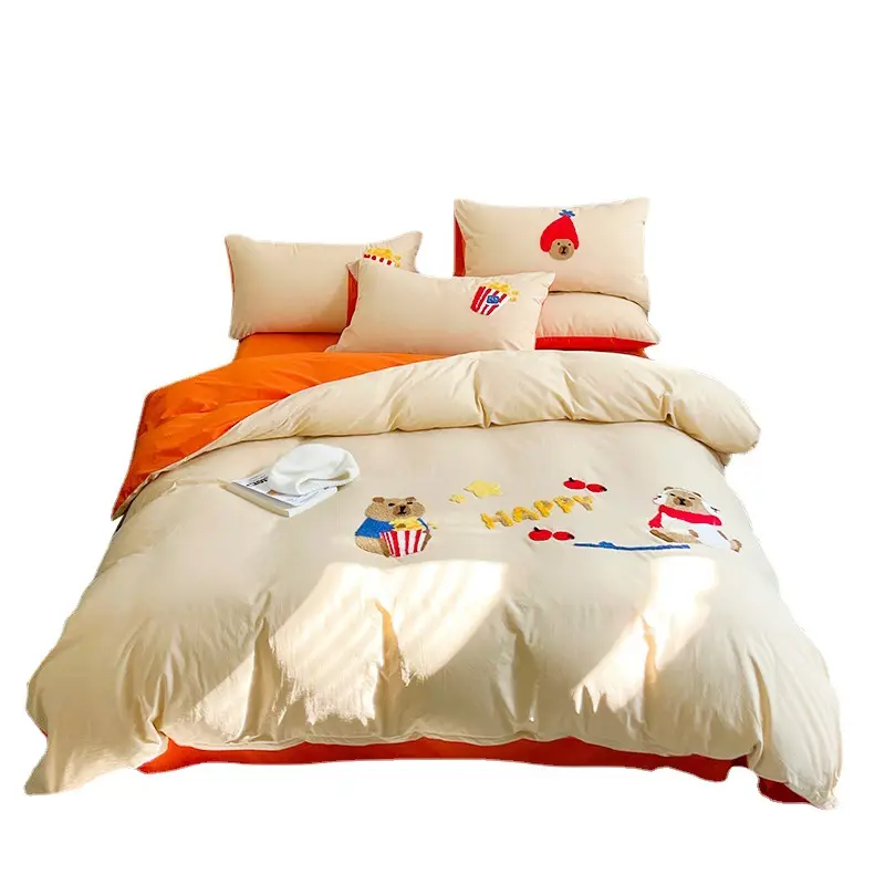 이른 봄/여름 세차면 4 종 수건 세트 수 놓은 귀여운 만화 줄무늬 1.8m 침대 시트 학생 기숙사